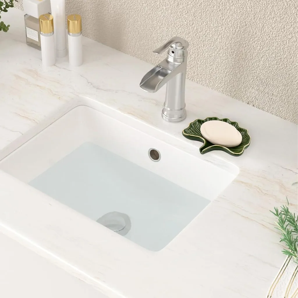 Porte-savon en céramique Ginkgo Bladvormiges Vert pour salle de bains
