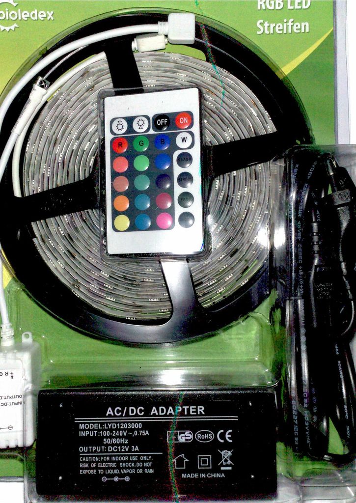Bioledex LED Streifen RGB Set 5W/m 30LED/m IP65 Farbwechsel SMD Band + Fernbedienung + Netzteil