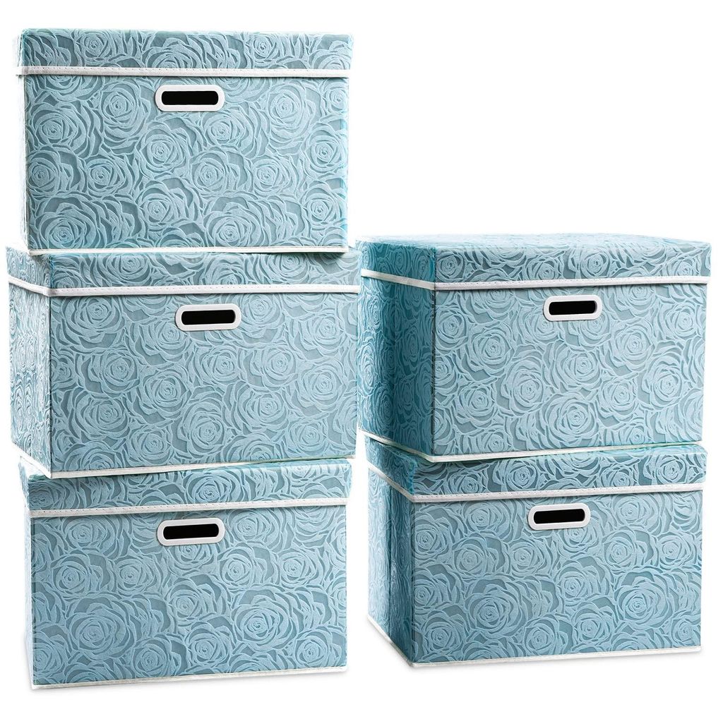 Aufbewahrungsbox mit Deckel, Rosenmuster, Stoff, blau (5-teilig) 43 x 30 x 30 cm