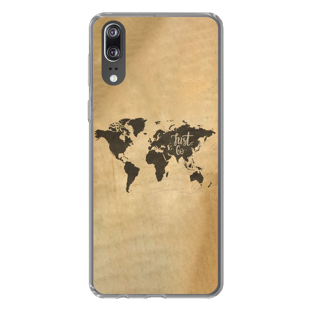 MuchoWow Handyhülle Schutzhülle Hülle für Huawei P20 Weltkarte - Karte - Sprichwörter Silikon Softcase Handy Hülle - Hardcover