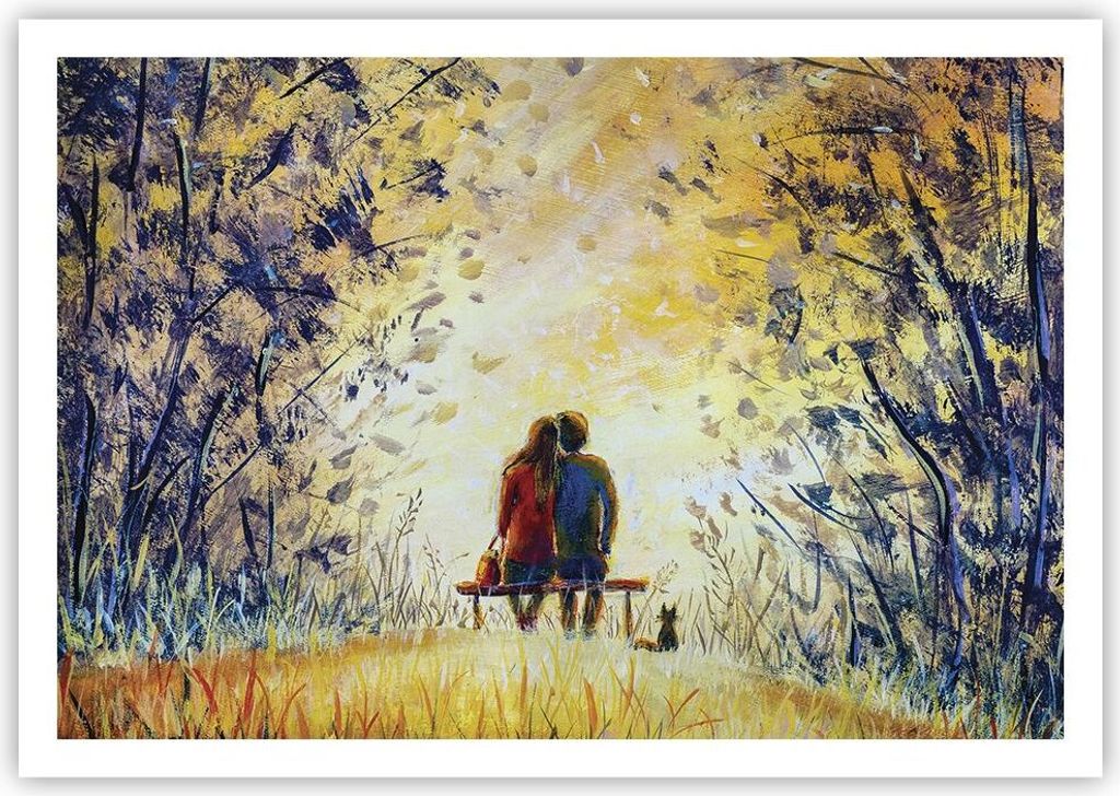 Poster - Poster ohne Rahmen - Liebhaber auf Bank - 100x70 cm - Wand Bild - Wanddeko - Wandbilder - Kunstposter - Wandposter - Bilder - Kunstdruck -...