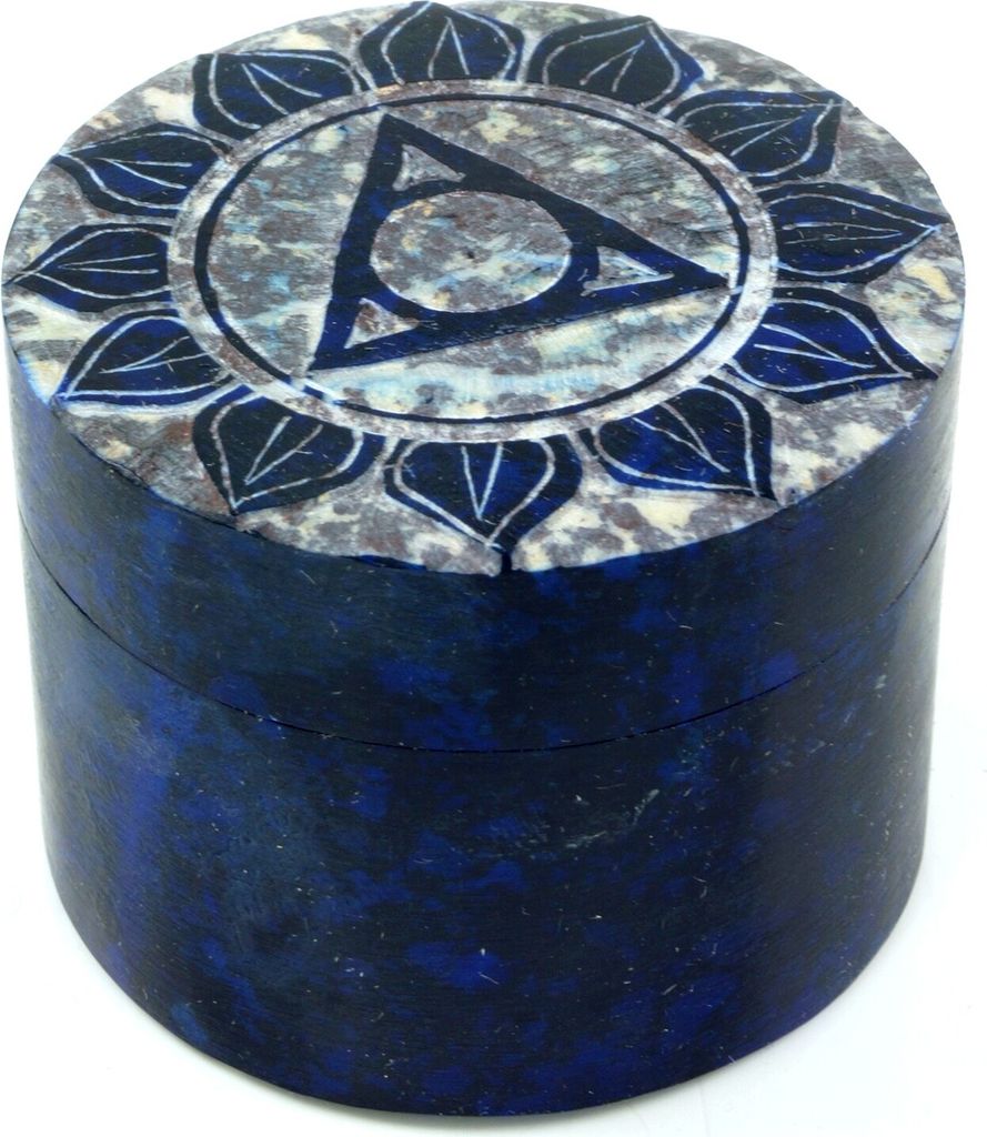 Dose aus Speckstein, Chakra Schmuckdöschen - Halschakra, Blau, 4*5*5 cm, Dosen, Boxen & Schatullen