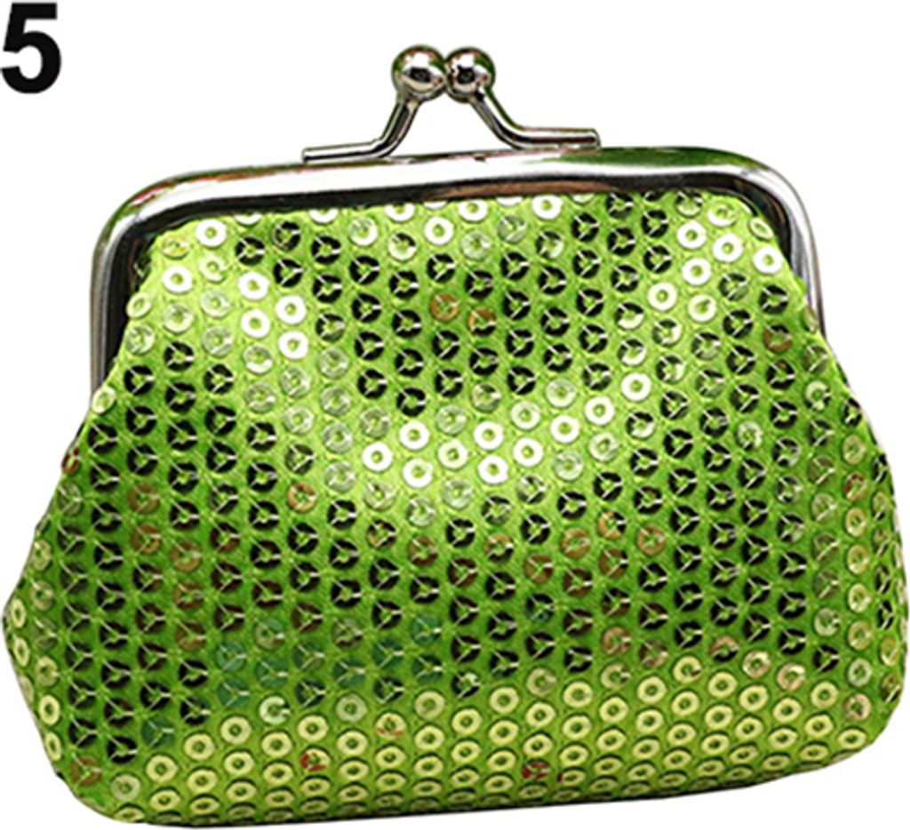 Mode Damen Pailletten Schnalle Mini Geldbörse Clutch Handliche Geldbörse Tasche Rose-Rot