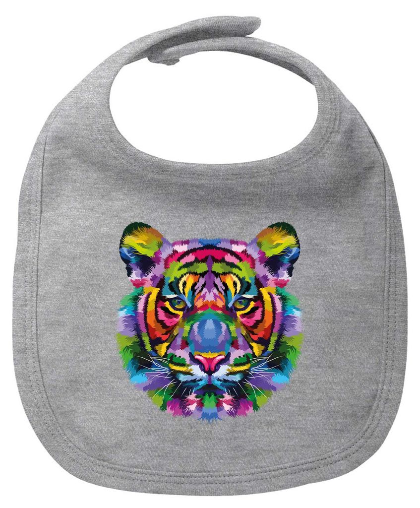 Huuraa Baby Lätzchen Tiger Kopf Colorful Heather Grey Klettverschluss Baumwolle Latz Geschenkidee