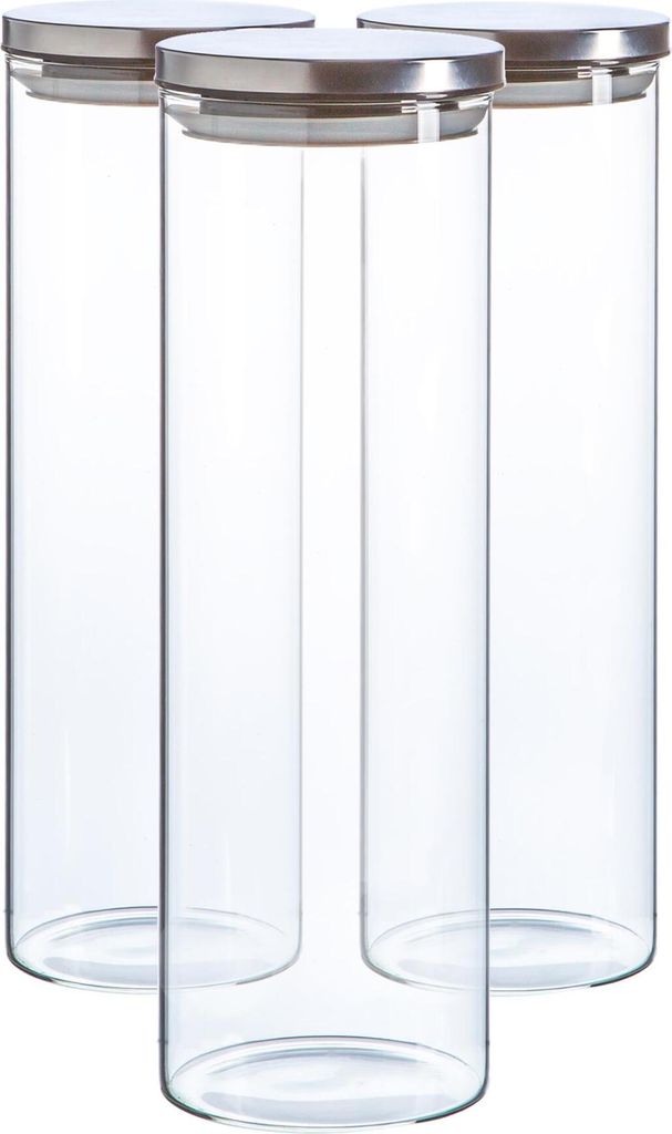 Argon Ta Glas Vorratsgläser mit Metalldeckeln - Moderne Moderne KÃ1/4che Lebensmittel Speicherbehälter - Silikondichtung - 2 Liter - Silber - 3e...