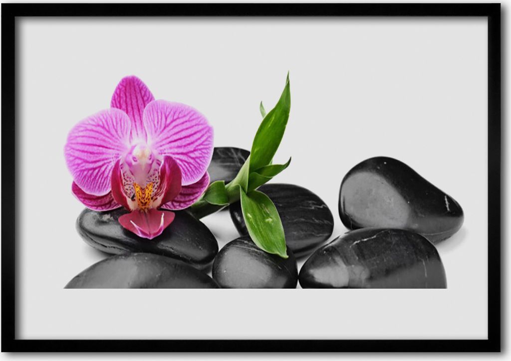 Bild 100x70 MDF-Rahmen Wandkunst Blumen-Stones-Kunst