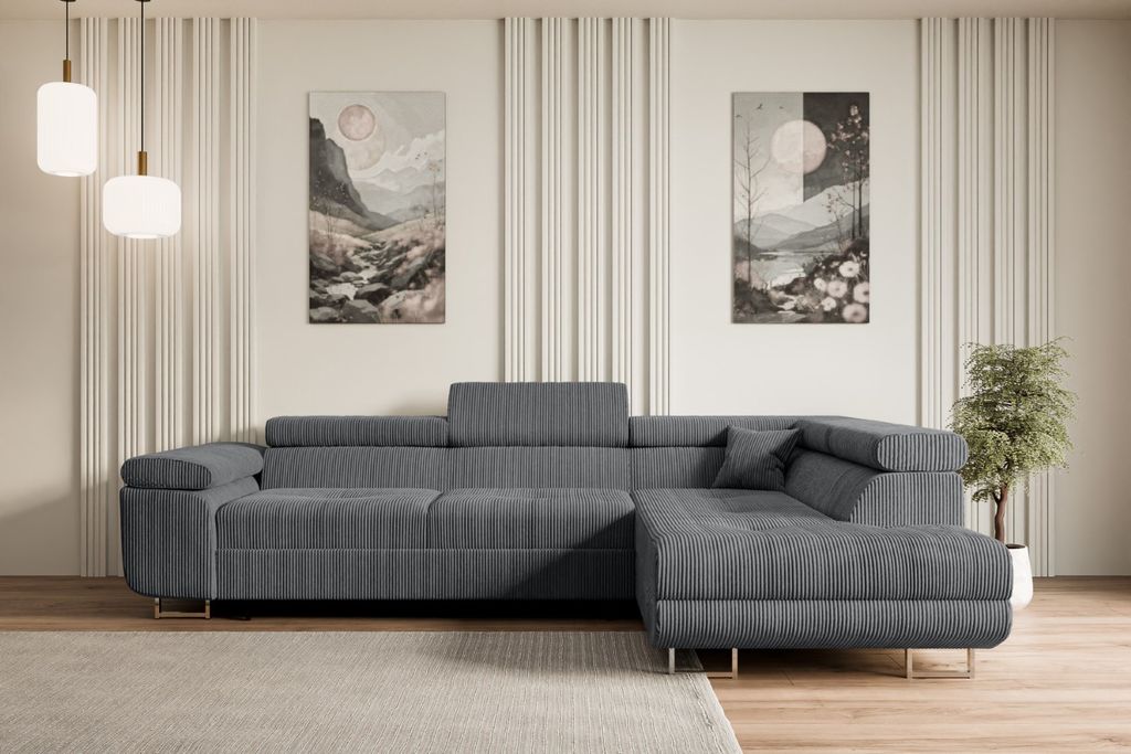 ALTDECOR Ecksofa mit Schlaffunktion und Bettkasten GUSA-L - 272x202x107 cm Duneklgrau - Corner Sofa Bett Eckcouch Couch L-Form Schlafcouch Ausziehb...