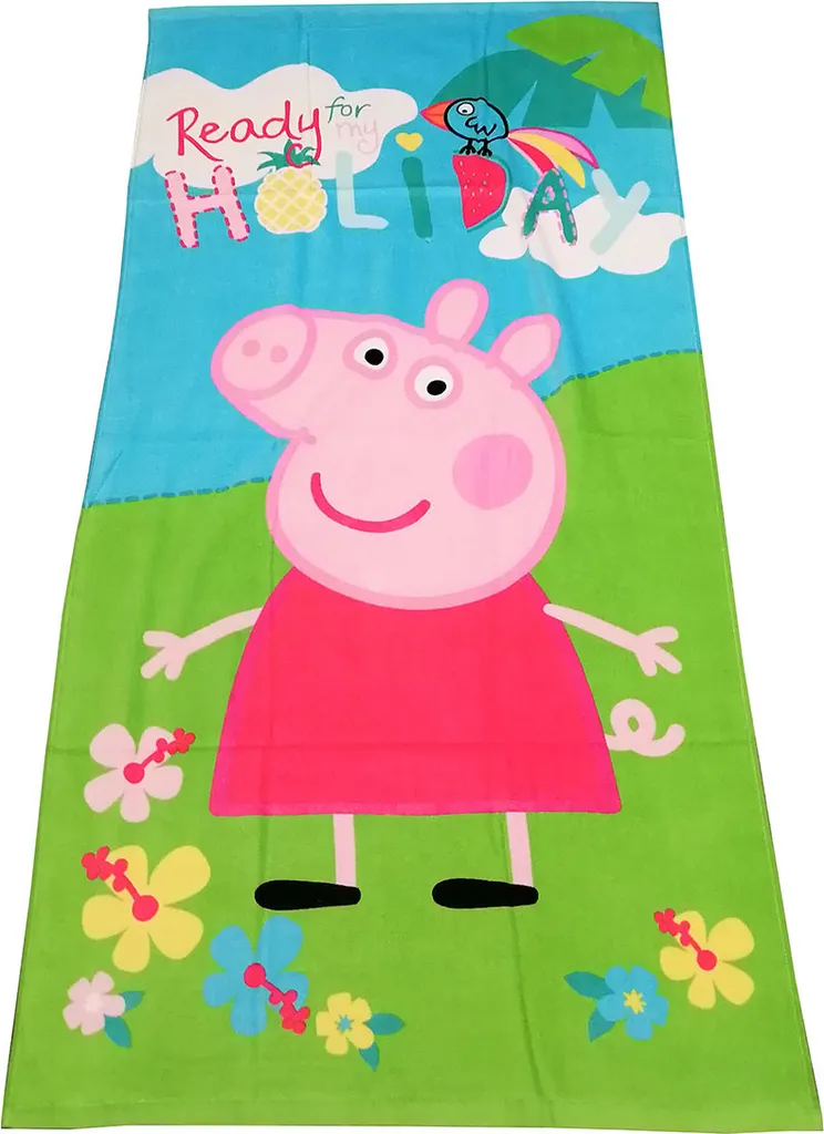 Asciugamano per bambini Peppa Pig Asciugamano da bagno Asciugamano da sauna Peppa Wutz Ready for my Holyday 70 x 140 cm 100% cotone