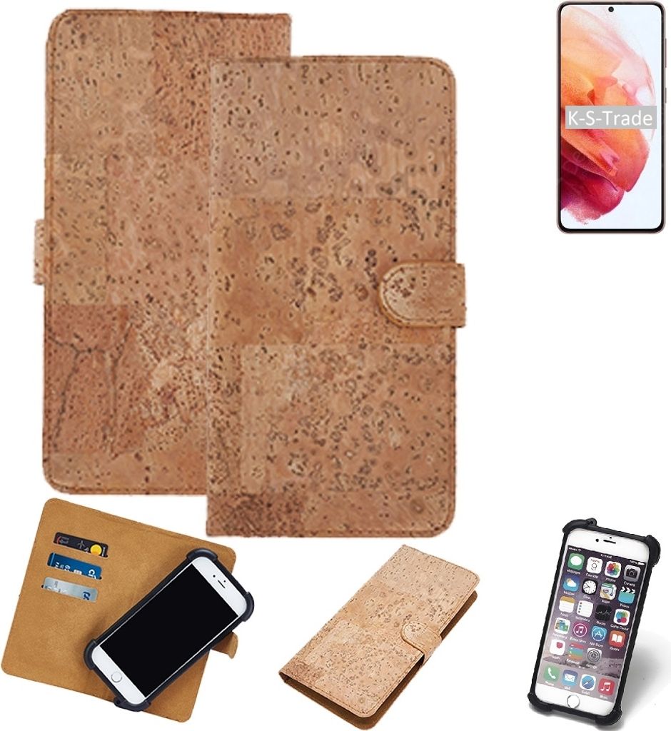 K-S-Trade Hülle kompatibel mit Samsung Galaxy S21 5G SD888 Kork Handyhülle Cover Schutzhülle TPU Case Bumper in Hellbraun, (1x)