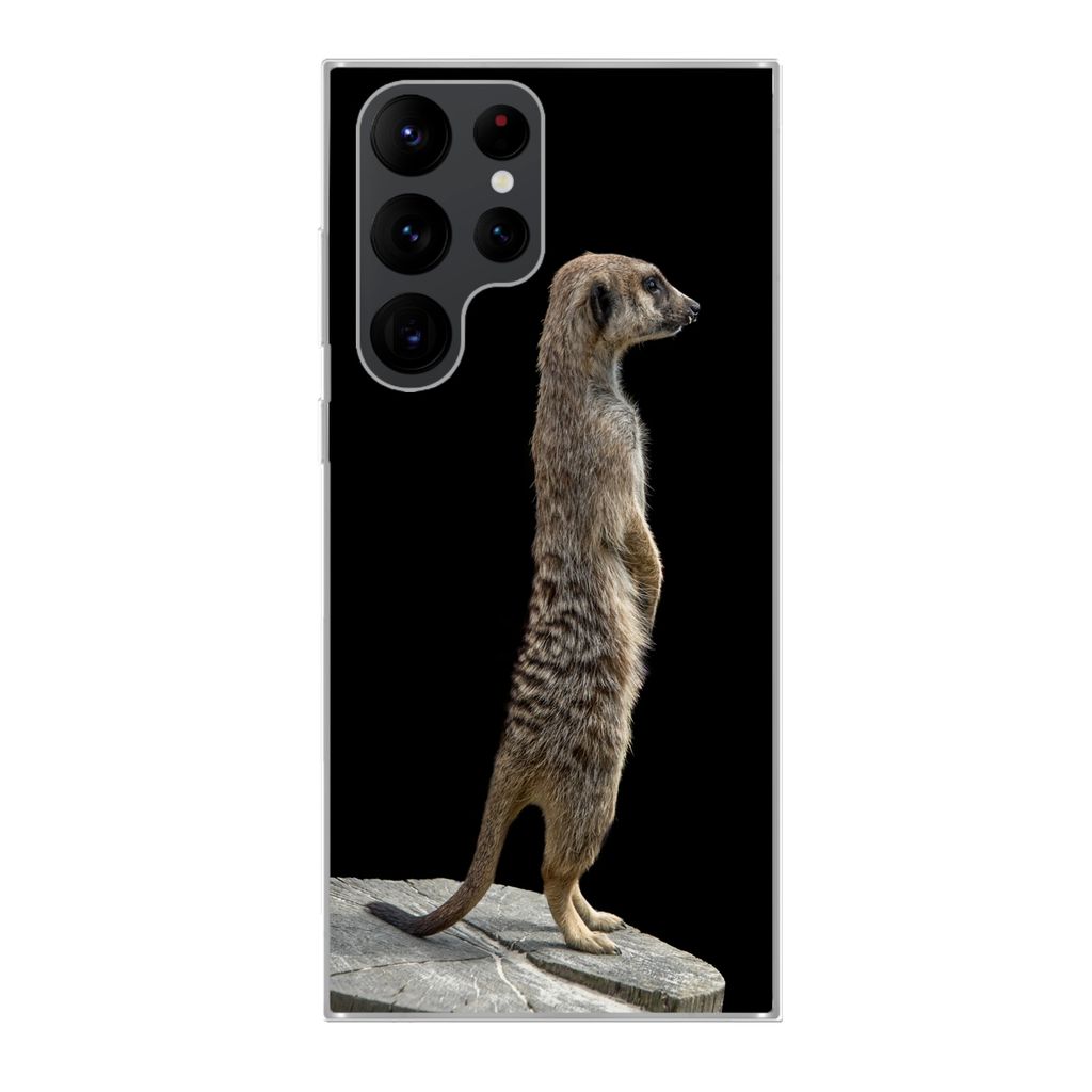 MuchoWow Handyhülle Schutzhülle Hülle für Samsung Galaxy S22 Ultra Erdmännchen - Wilde Tiere - Schwarz Silikon Softcase Handy Hülle - Abbil...