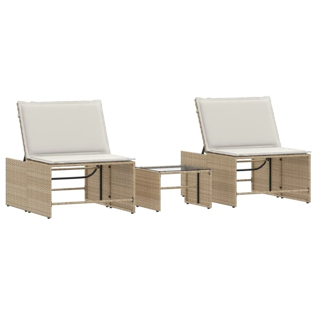Set da Giardino 2 Lettini vidaXL + Tavolino Beige in Rattan PE