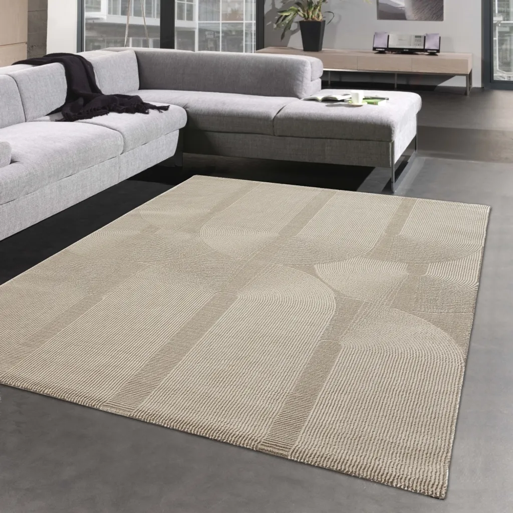 Tapis de salle à manger beige 200x290 cm - Décoration ovale et durable
