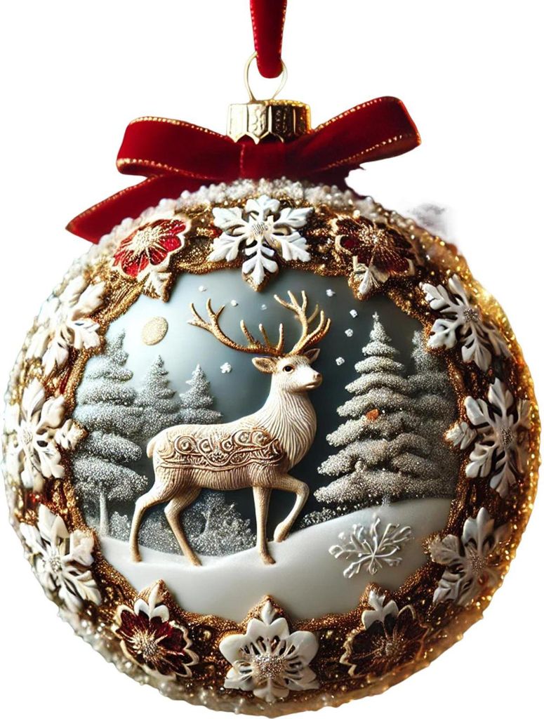 3D-Weihnachtsornament „Märchenplanet“, Schneekugeln, Weihnachtsbaum, Schneeflocke, Rentier, Hängedekoration für den Urlaub, Heimdekoration