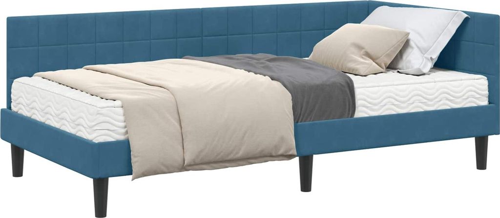 Eckbettgestell mit Matratze mit Kopfteil 2 pcs Blau Samt