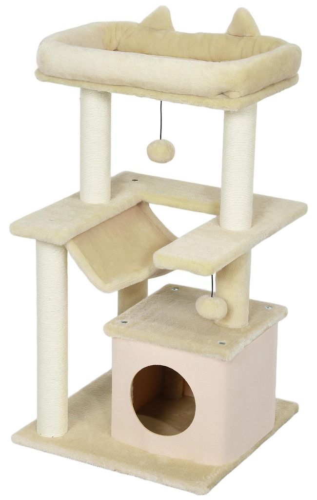 PawHut kattenboom, 90 cm, krabpaal met hangmat, Productafbeelding 