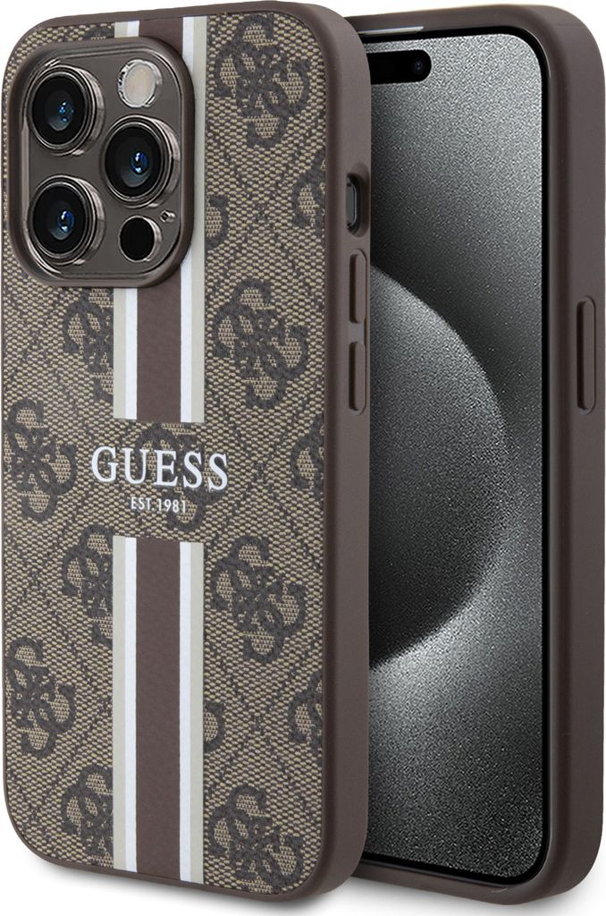 Guess iPhone 15 Pro Back cover case - 4G printed stripes - Brown