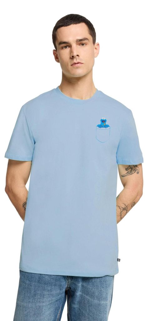 Spreadshirt Sesamstraße Krümelmonster In A Pocket Brusttasche Männer Premium T-Shirt, 3XL, Hellblau