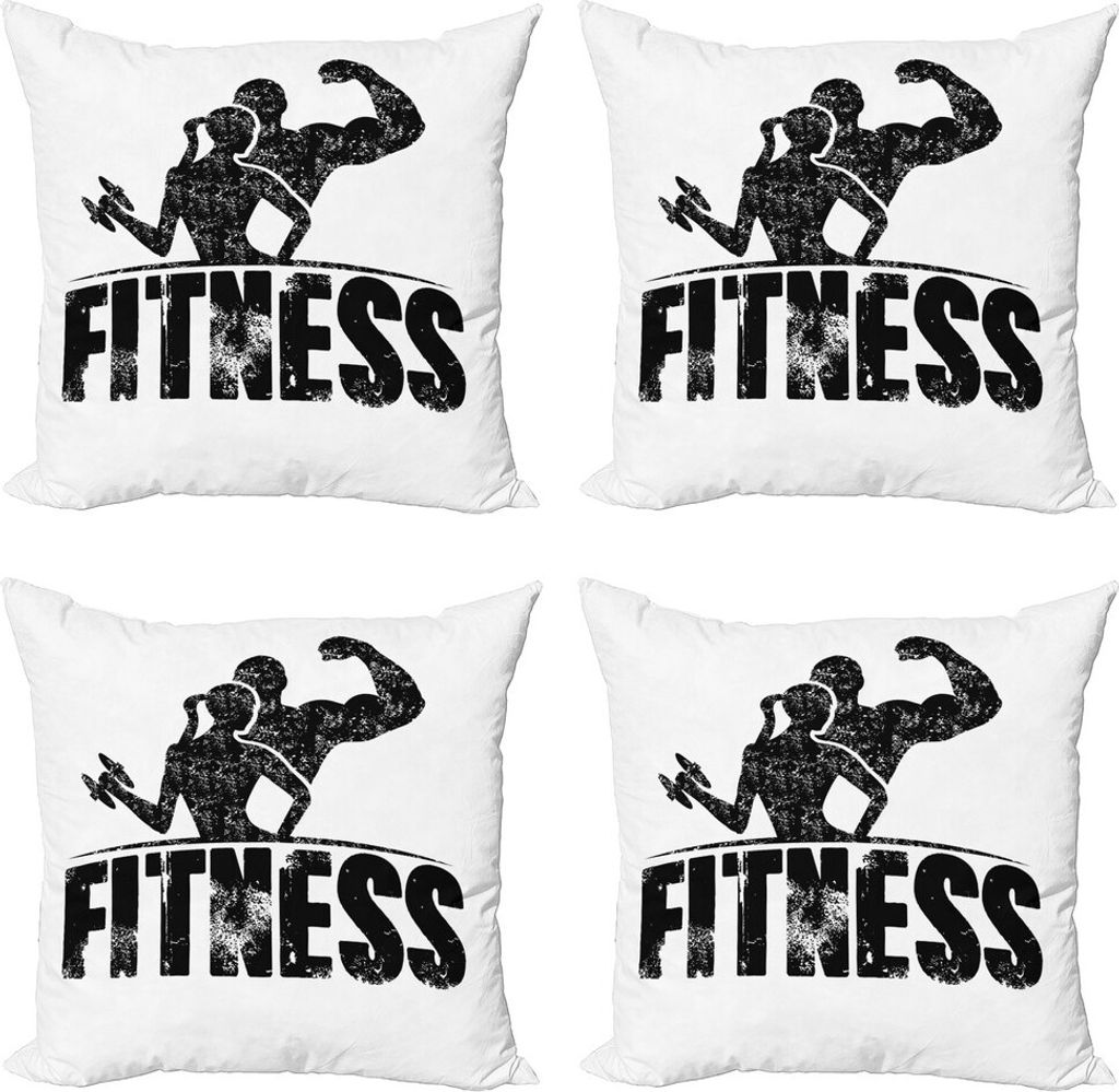 ABAKUHAUS Fitness Kissenbezug Set (4 Stück), Grunge Strong Man Woman, Moderner Doppelseitiger Digitaldruck, 60 cm x 60 cm, Schwarz und weiß