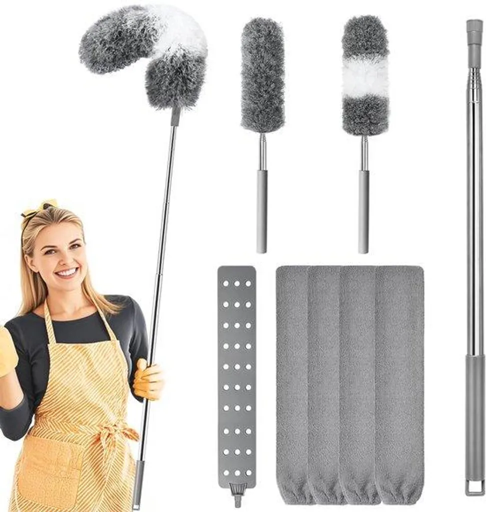 Kit Nettoyage 8 Pièces avec Plumeau Télescopique 253cm et Microfibres