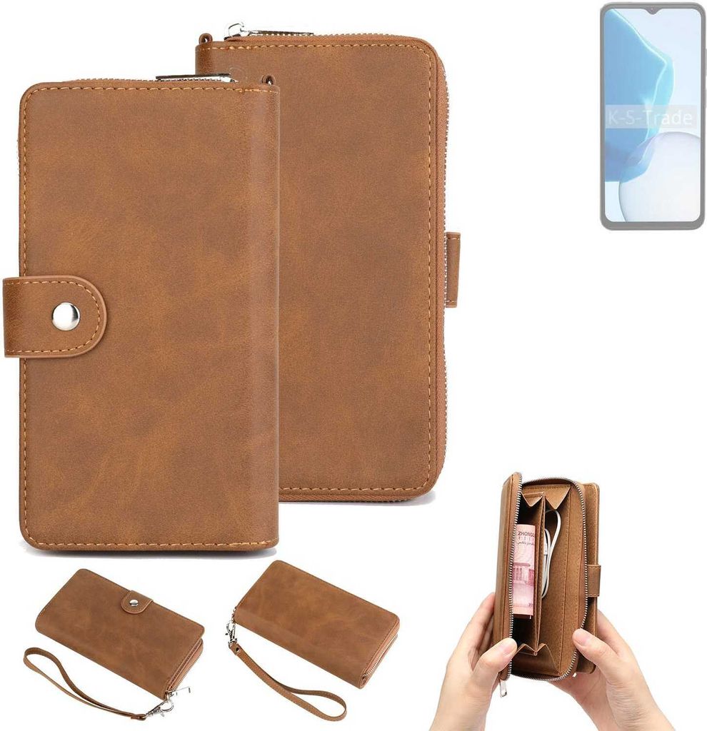K-S-Trade Handyhülle Schutzhülle kompatibel mit Doogee N55 Pro & Portemonnee Tasche Handytasche Case Etui Geldbörse Wallet braun (1x)