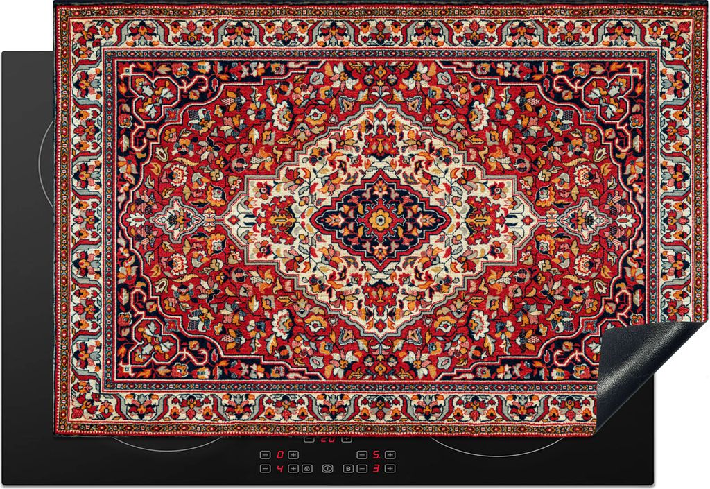 KitchenYeah Herdabdeckplatte Persische Teppiche - Teppiche - Muster - Rot , 76x51cm, Küche Deko, Glaskeramikkochfeld Herdabdeckung, Abdeckplatte...