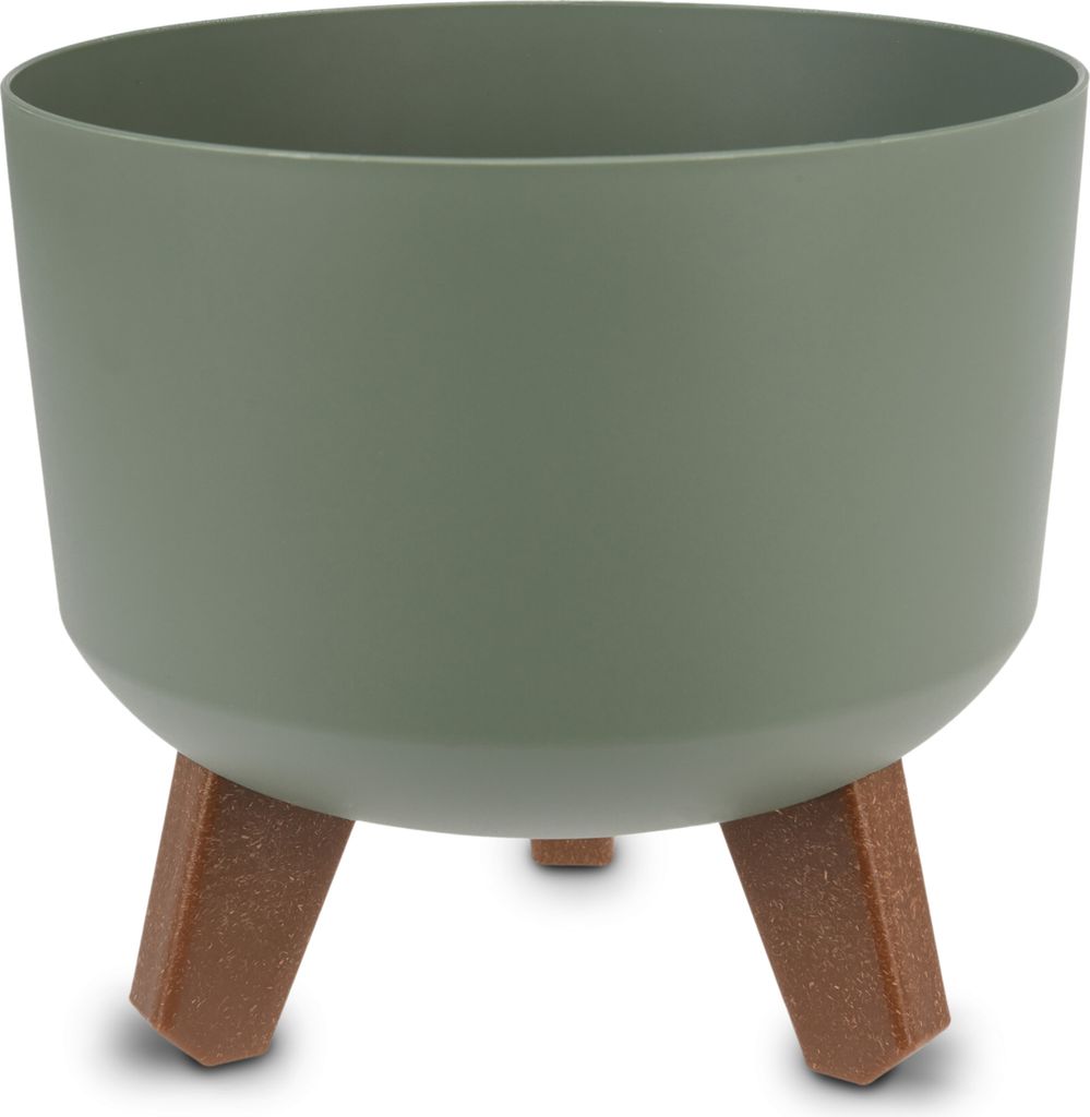3.07 Kunststoff Blumentopf auf Füßen - ca. Ø 19,5 cm - Pflanztopf mit Wasser Speicher - Farbe: oliv (klein)