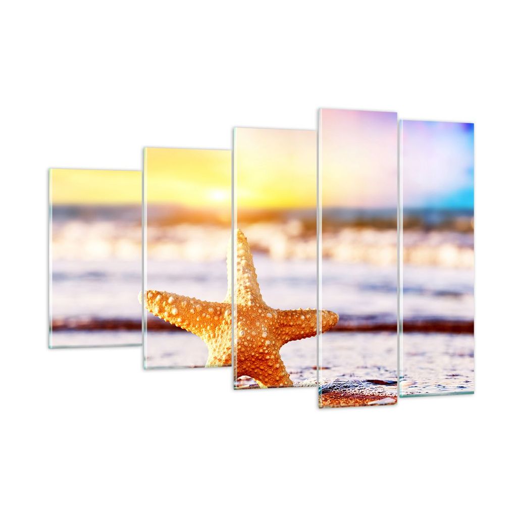 Bilder auf glas - Starfish Strand Sand Ozean - 150x100cm - Glasbilder - Wandbilder - Kunstdruck - zum Aufhängen bereit - Wanddekoration aus Glas -...