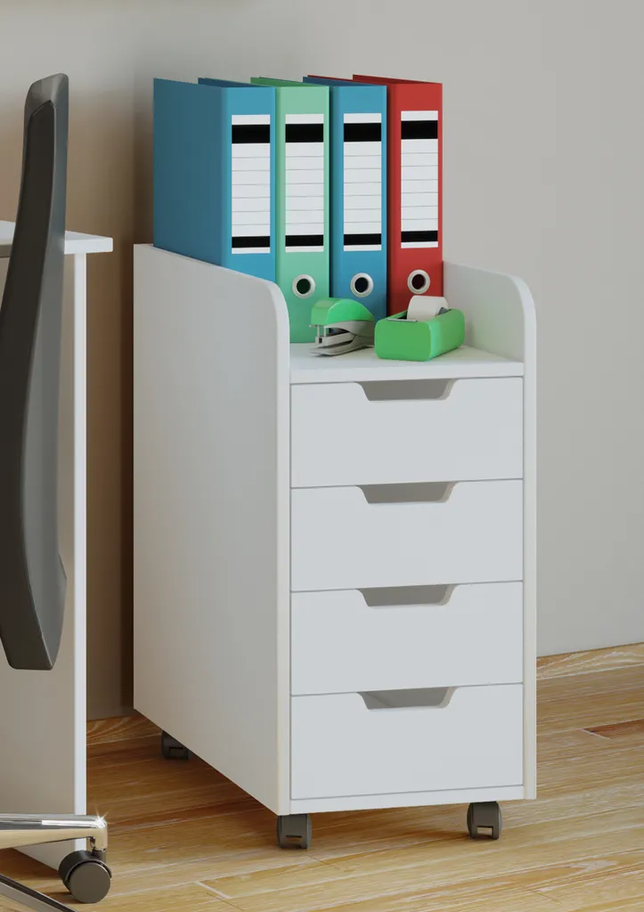 Konal Mini commode archive de bureau blanc sur roulettes 4 tiroirs - 2