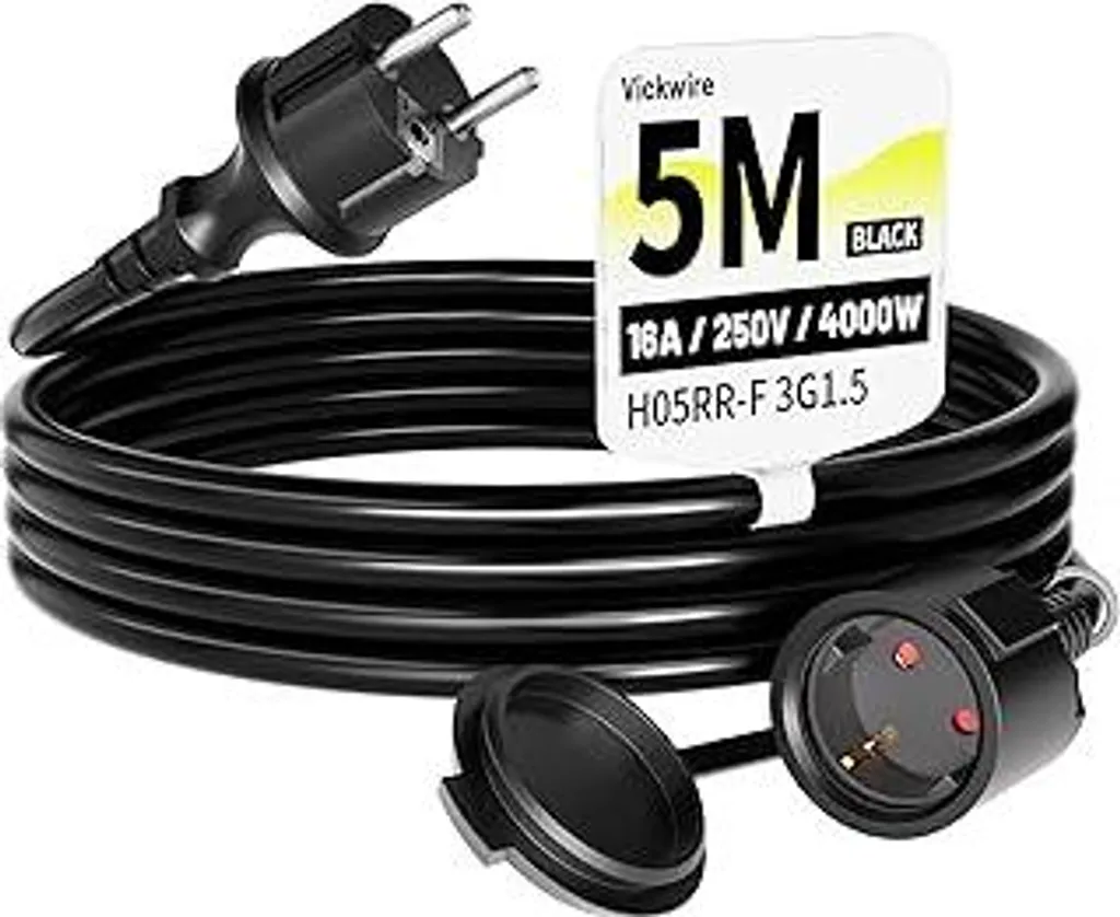Prolunga in Gomma 5m H05RR-F 3G1,5mm² Schuko 16A per Esterni e Cantiere