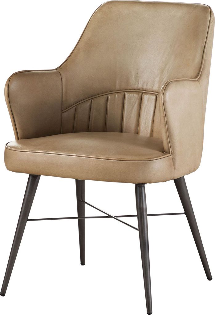MASSIVMOEBEL24 Stuhl Echtleder 55x62x84 beige IRON LABEL #130