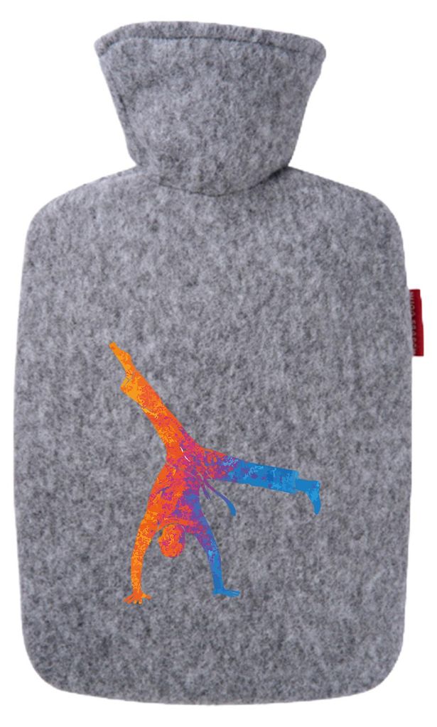 Huuraa Wärmflasche Capoeira bunte Silhouette 1,8 Liter Filz Classic Filzbezug Bettflasche Geschenkidee