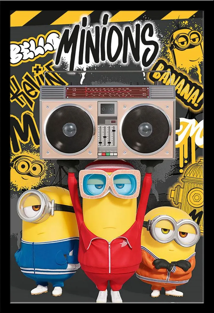 Décoration murale Minions pour chambre enfant avec cadre noir Maxi