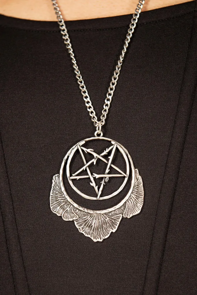 Collana Killstar Mushroom Ritual - Ciondolo Pentacolo Goth Argento