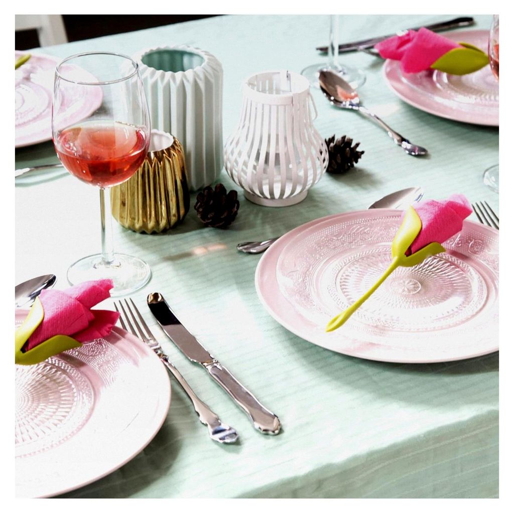 Serviettenhalter Bloom 5 x 20 cm | Tischdekoration in Blumenform | 4er Set in grün | Inklusive weißer Servietten | Geschenk zu Weihnachten, Gebur...