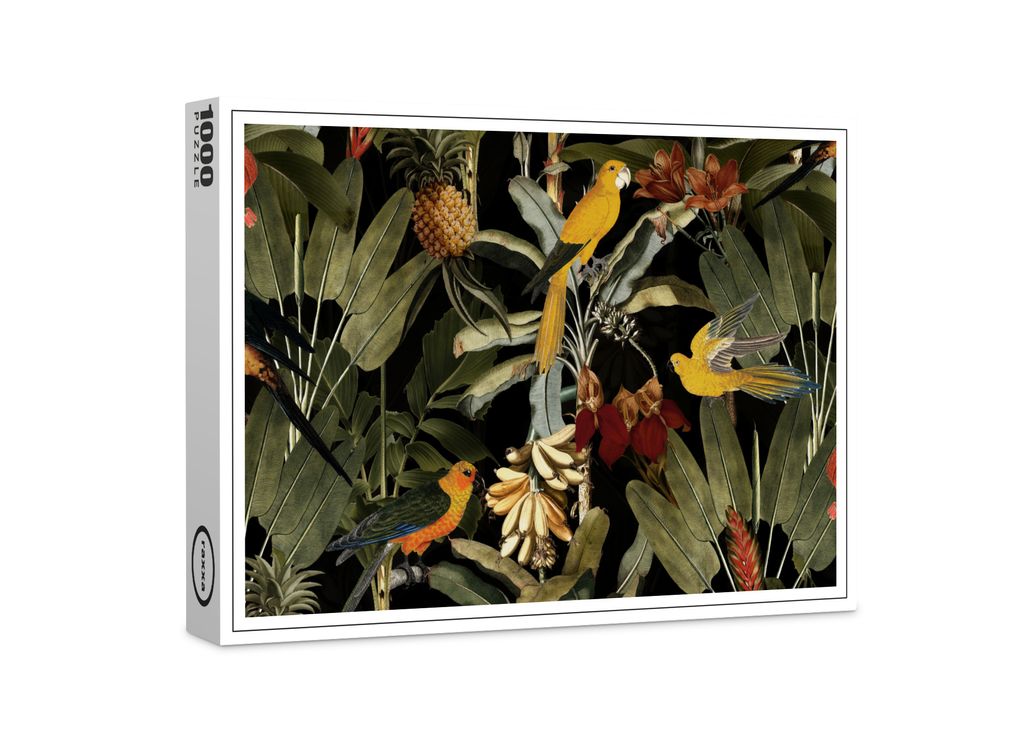 raxxa Premium-Puzzle "Mitternachtserwachen im Paradies: Vintage-Vogel Tropenmotiv", 1000 Teile