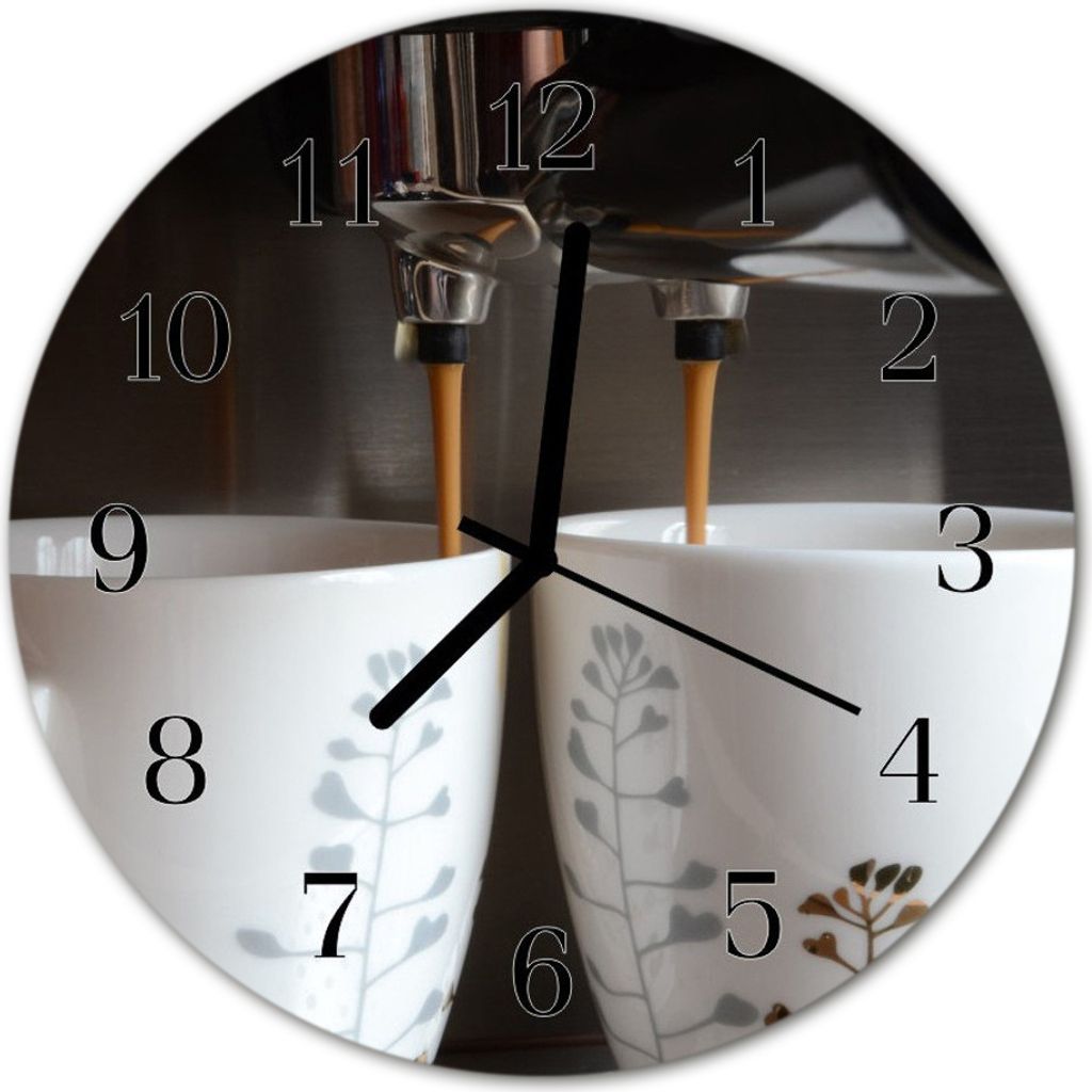 Glasuhr Wanduhr Küchenuhr Echt-Glas 30fi cm Kaffeemaschine weiß