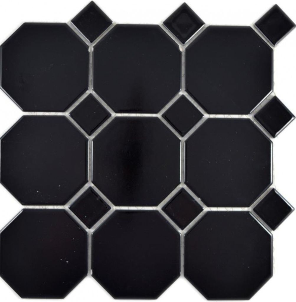 Keramik Mosaik Octa schwarz matt mit schwarz glänzend Mosaikfliese Wand Fliesenspiegel Küche Bad MOS13-Octa0311_f
