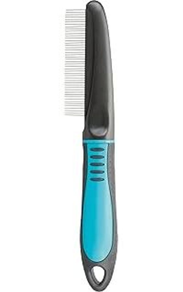 TRIXIE Fell-Entwirrer zum Entwirren und Glätten des Fells - für Deckhaar und Unterwolle - gummierter Kunststoffgriff - 22 cm - schwarz/blau - 23772