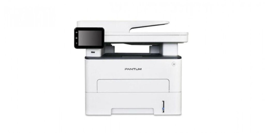 A white Pantum M7310DW multifunction laser printer is shown against a white background.