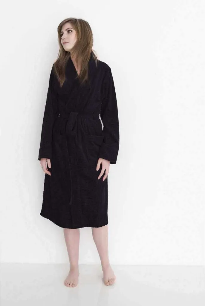 Accappatoio Sauna ETÉREA Nero L - 100% Cotone Velour Rapida Asciugatura