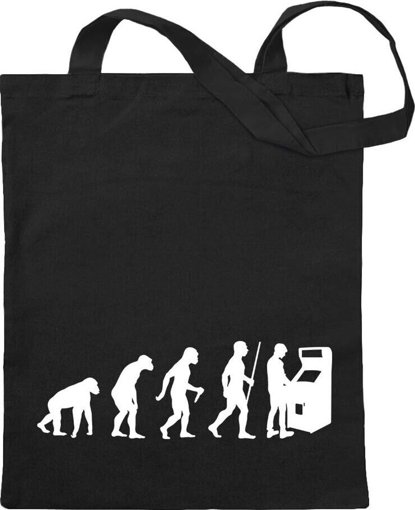 Kiwistar - Baumwolltasche - schwarz - Spielautomat Evolution - Tragetasche Stoffbeutel Umhängetasche Langer Henkel