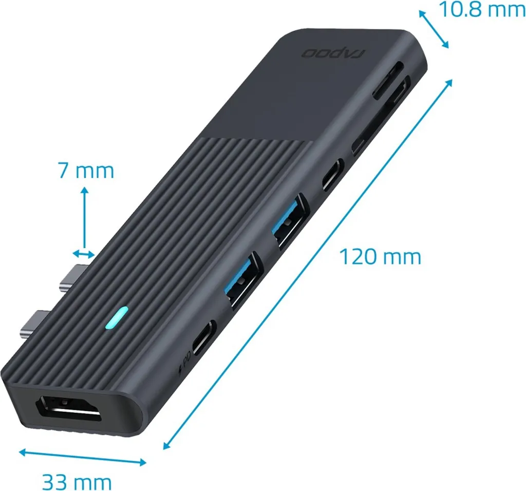 Rapoo Adaptateur Multiport USB-C 7-en-2 Gris Sidéral pour MacBook Pro - 10