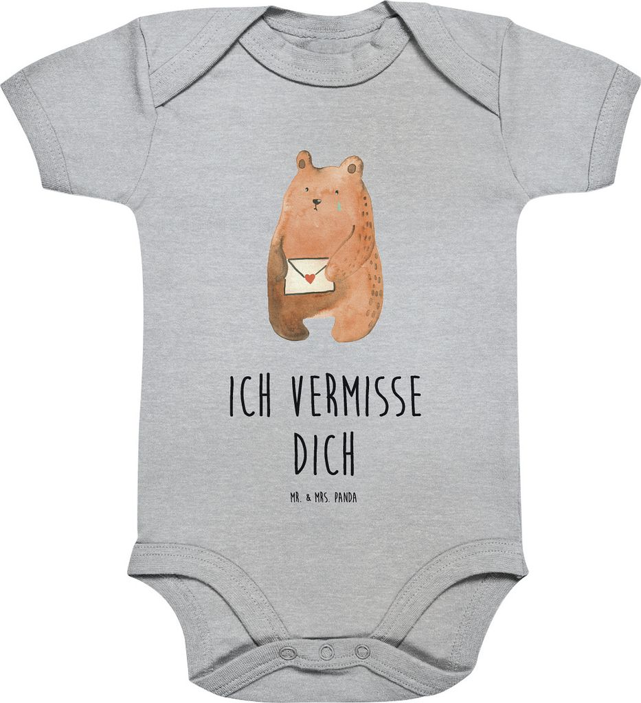 Mr. & Mrs. Panda Strampler Baby Bär Liebesbrief 1. - 3. Monat - Heather Grey - Geschenk, babykleidung body, babyanzug, Partner, Babybody, Liebesku...