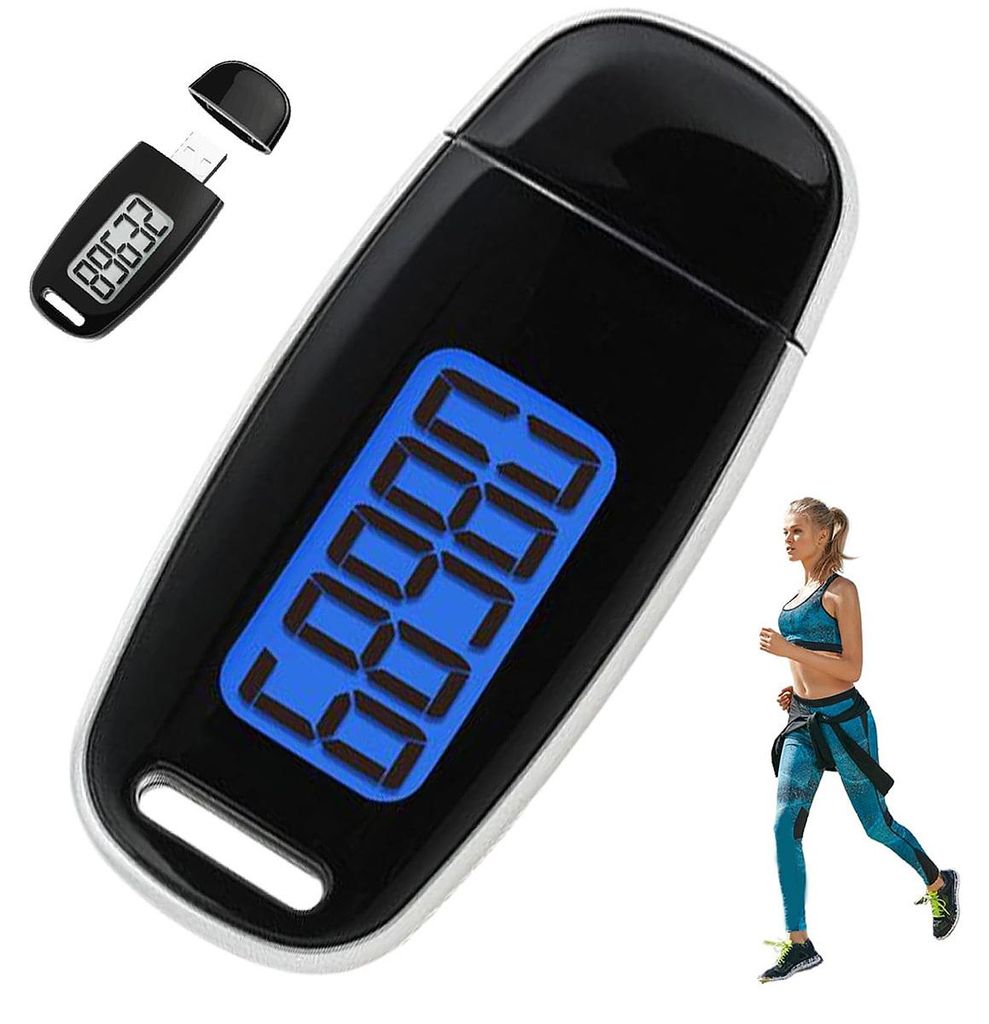 Schrittzähler USB wiederaufladbar mit LCD Display & Hintergrundbeleuchtung, präziser Pedometer mit Clip & Band, für Senioren, Kinder & Erwachsene
