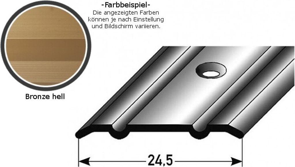 Übergangsprofil "Alkmaar" / Übergangsschiene, 24,5 mm breit, Aluminium eloxiert-bronze hell-1000-gebohrt