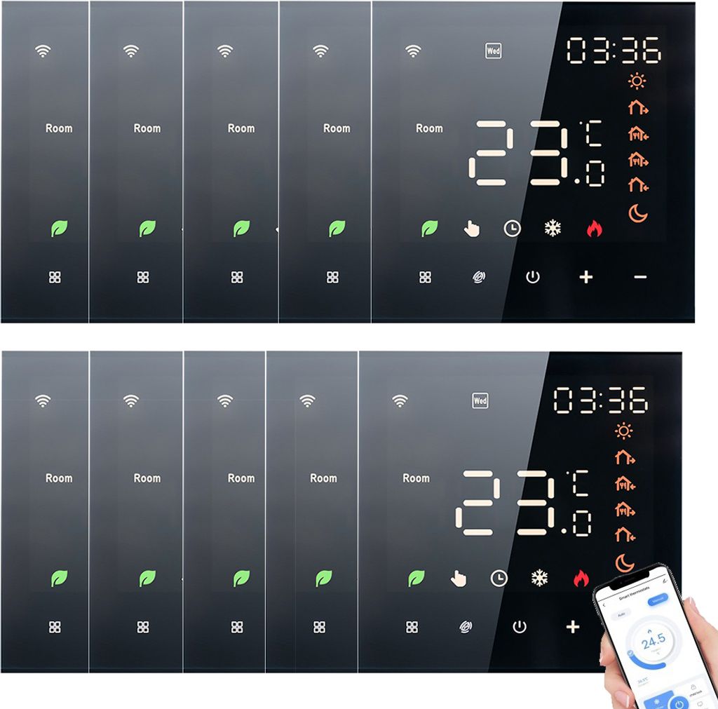 10X Smart Tuya WiFi-Thermostat, Sprachsteuerung, fuer 16A Elektroheizung, digitales programmierbares LCD-Display, Touchscreen, Fussbodenheizung, Te...