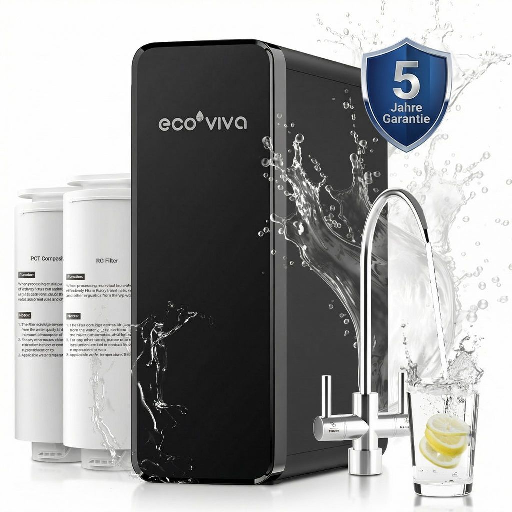 Ecoviva RO600 Wasserfilter Umkehrosmoseanlage Trinkwasser für Küche Zubehör für Home-Office, 8-Stufen-Filtration osmoseanlage