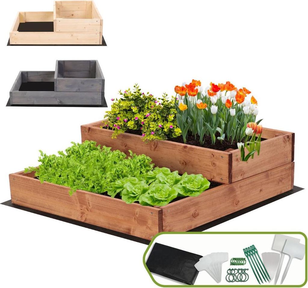 MODO24 Hochbeet Holz, Pflanzkasten, Massivholz, Kiefer, Kräuterbeet, Blumenkasten, Garten, Terrasse, 18x60x63 cm, Braun, ZP07