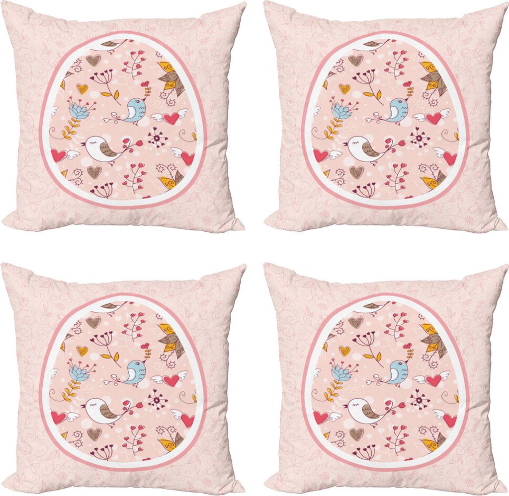 ABAKUHAUS Blumen Kissenbezug Set (4 Stück), Botanische Kunst-Vögel, Moderner Doppelseitiger Digitaldruck, 50 cm x 50 cm, Rose Multicolor