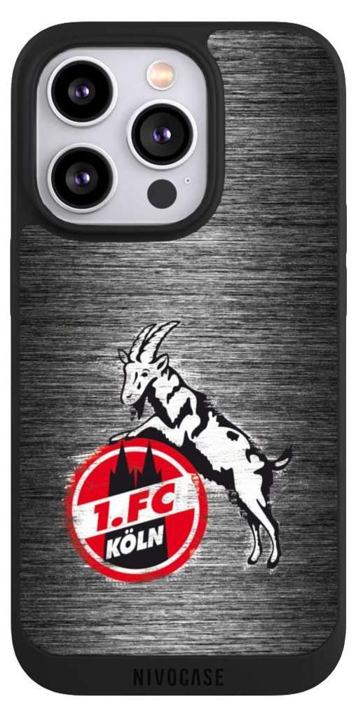 NIVOCASE Handyhülle für Apple iPhone 14 Pro Hülle NIVOpure Case Schwarz 1. FC Köln Metallic Look Offizielles Lizenzprodukt
